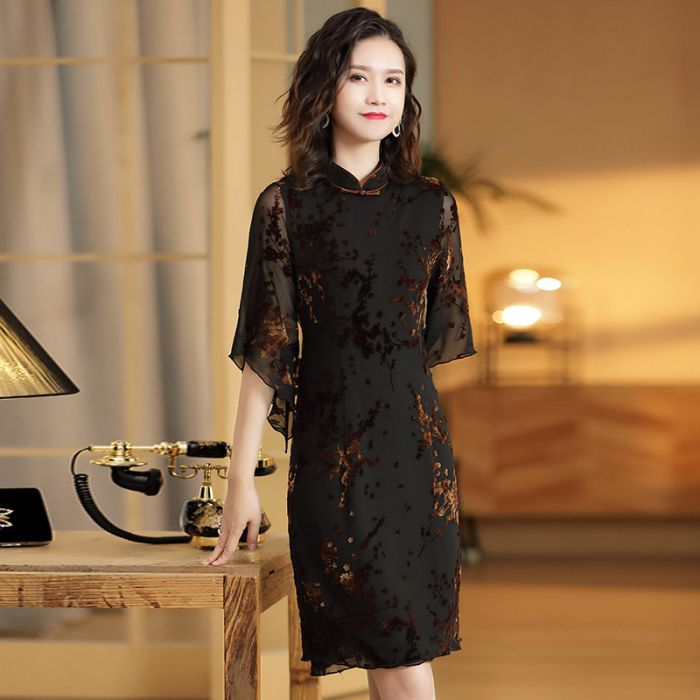 Pretty Chinese Dress Qipao Cheongsam Lace - Black