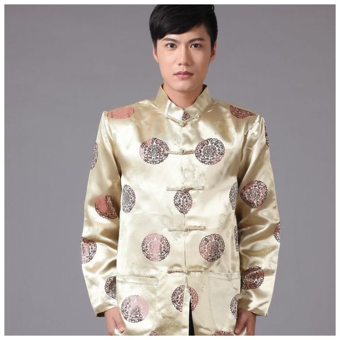 Handsome Brocade Frog Button Tang Jacket - Yellow