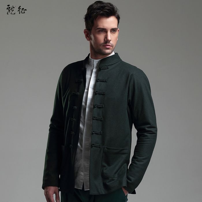 Handsome Frog Button Chinese Jacket - Dark Green