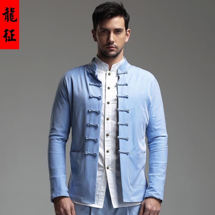 Impressive Well-made Frog Button Chinese Jacket - Light Blue