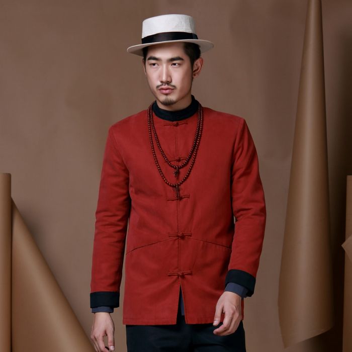 Modern Frog Button Lyocell Chinese Tang Jacket - Claret