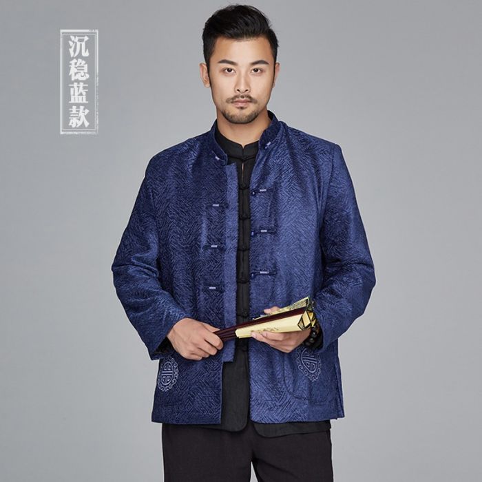 Attractive Frog Button Chinese Tang Jacket - Navy