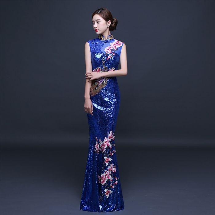 Pretty Embroidery Long Qipao Cheongsam ...