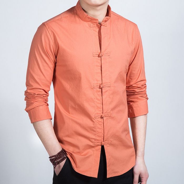 Fantastic Frog Button Stand-up Collar Shirt Orange Incarnation 21AW stand collar shirt